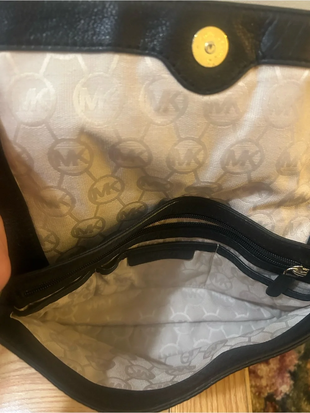 Michael Kors Black Leather Shoulder Bag with Gold Hardware